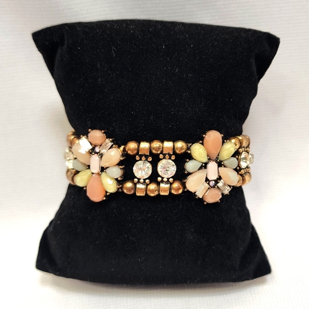 Stretch Multi-Earth Tone Stone and Brass Bead Bracelet